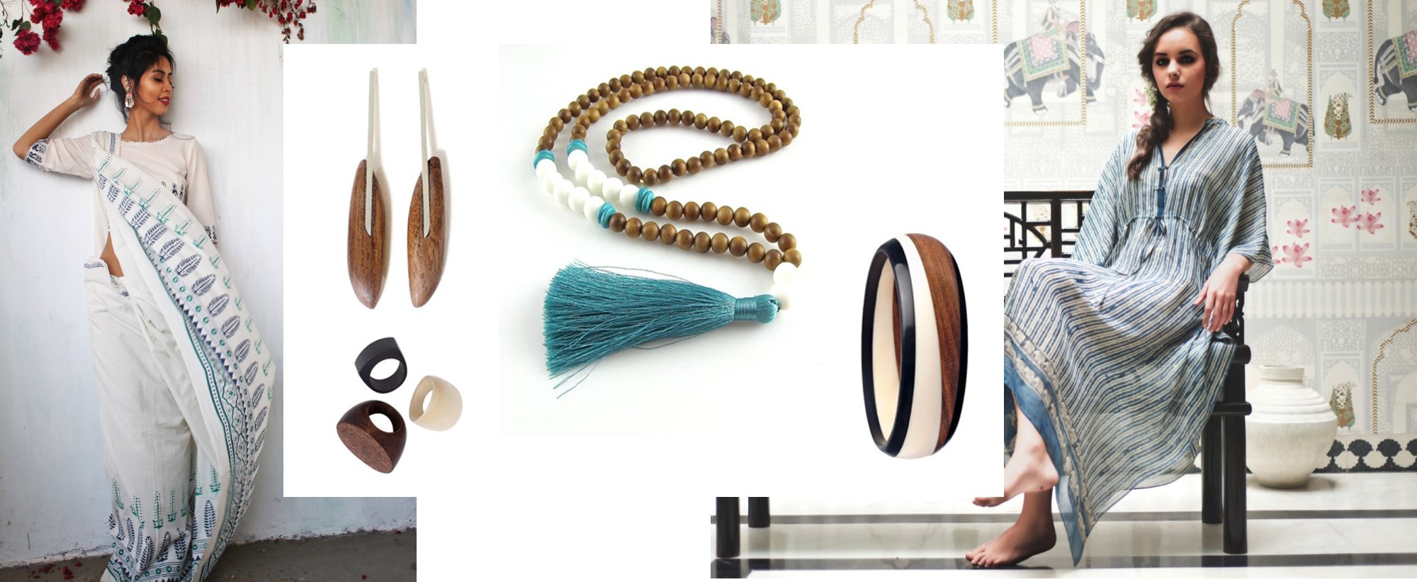 Turquoise and white classic wooden jewellery