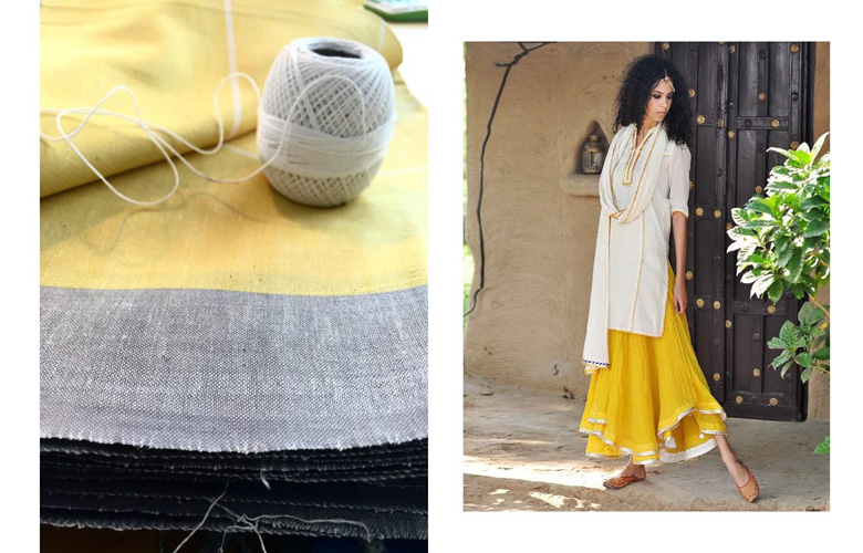 Mulmul fabric- Mulmul fabric dress in white and yellow