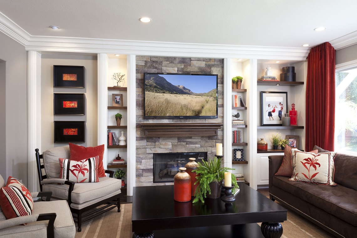 living room, fireplace, TV layout and designs