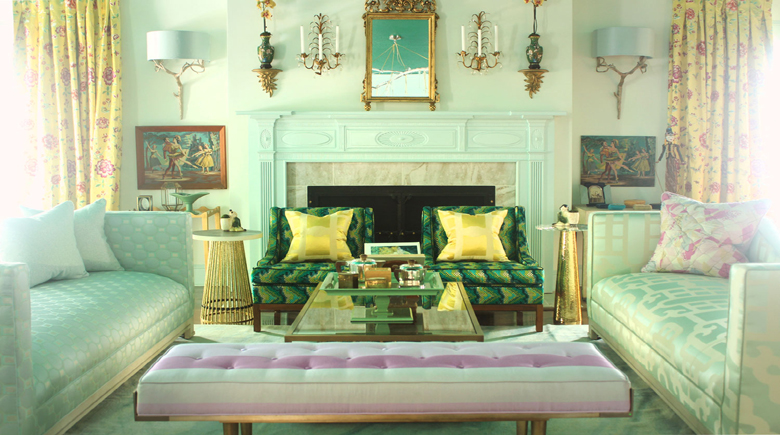Living room décor ideas – Sea green colour living room sofas & walls